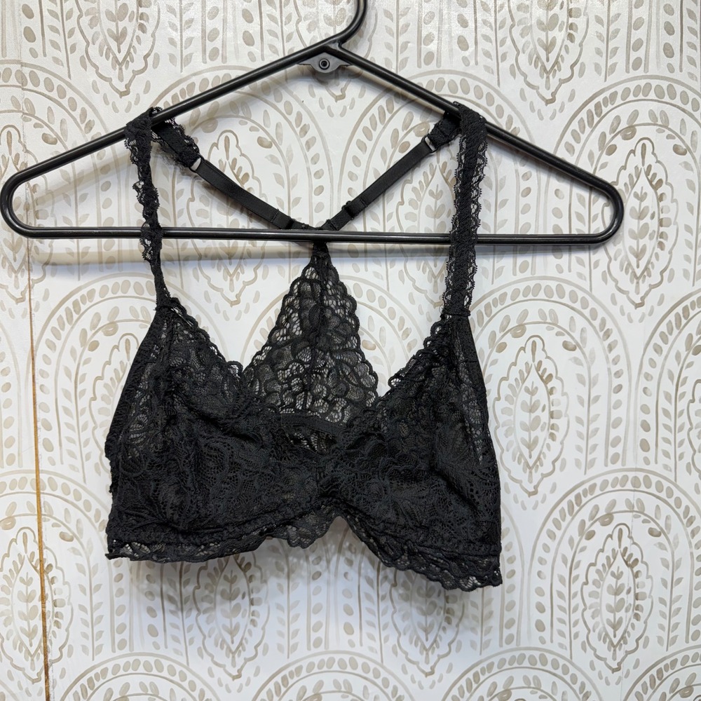 Xhilaration Bralette Womens Medium Black Lace Racerback Adjustable Sheer Mesh